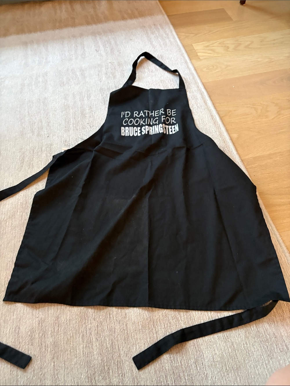 Black Cotton Apron with 'I'd Rather Be Cooking for Bruce Springsteen'